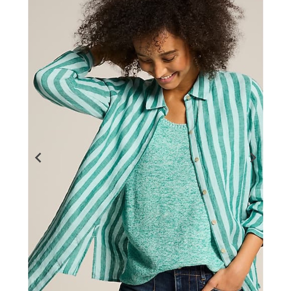 J.Jill Everyday Linen Button-Front long sleeve linen shirt blouse Medium